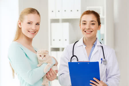 Katzen OP Versicherung - Ärztin mit einer Frau mit einer Katze