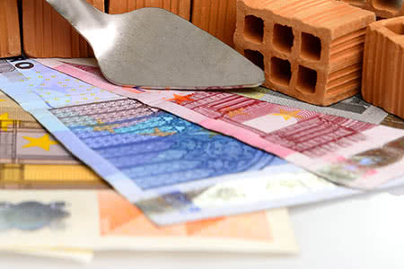 Bauherrenhaftpflicht Debeka - Geldscheine mit Ziegelsteinen